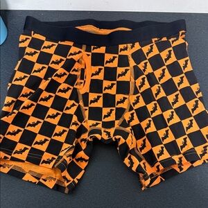 Men's Black & Orange Checkerboard Boxer Briefs with Bat Print